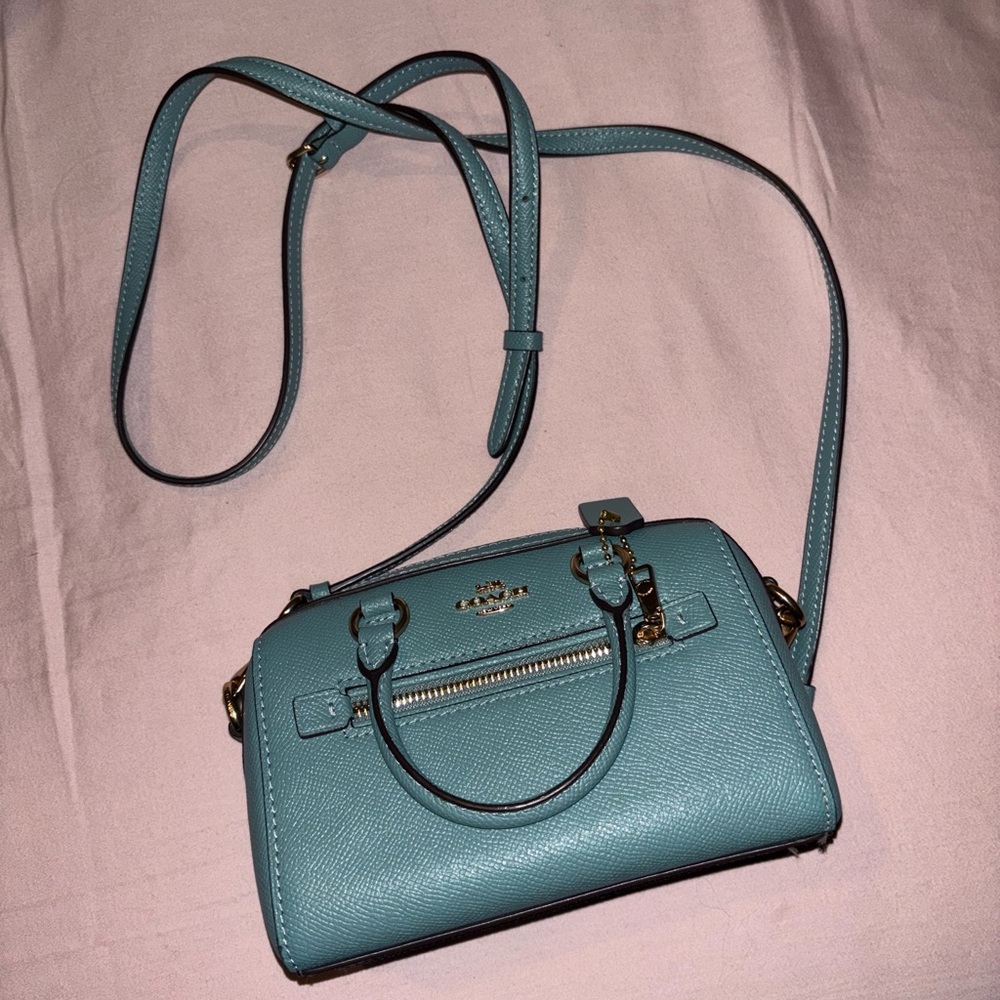 Coach Teal Crossbody Mini Satchel with Gold Hardware - Picture 3 of 5